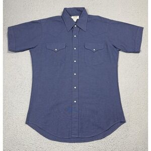 VTG Ruddock Shirt Mens Large Blue Solid Short Sleeve Pearl Snap Western USA
